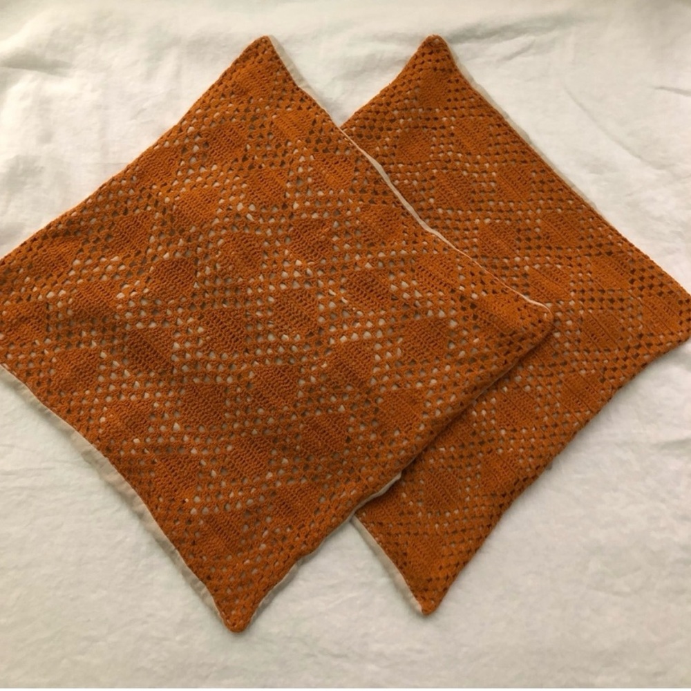2 Coyuchi Crochet Pillow Covers 20 by 20 Linen Cotton Set